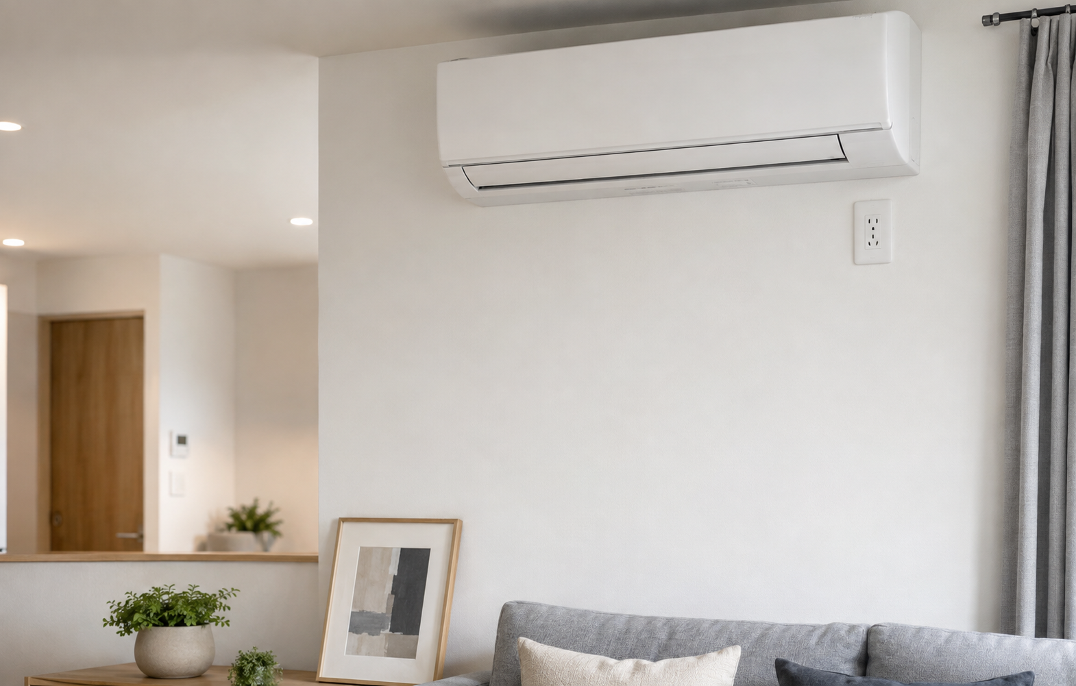 住宅の壁に設置された200V用コンセントとエアコン専用回路を確認するイメージ