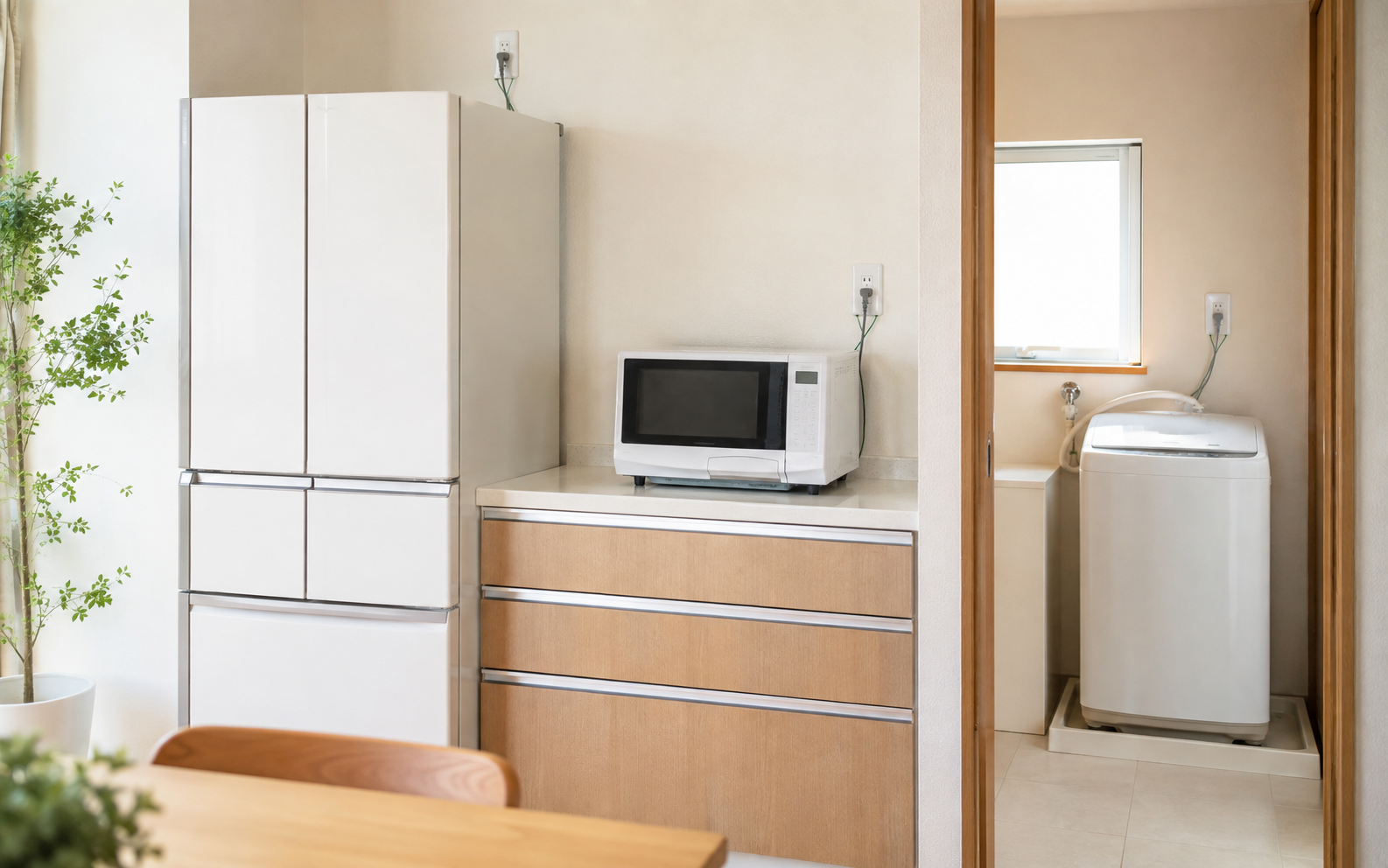 電子レンジや洗濯機などアース線の確認が必要な家電がある住宅のイメージ