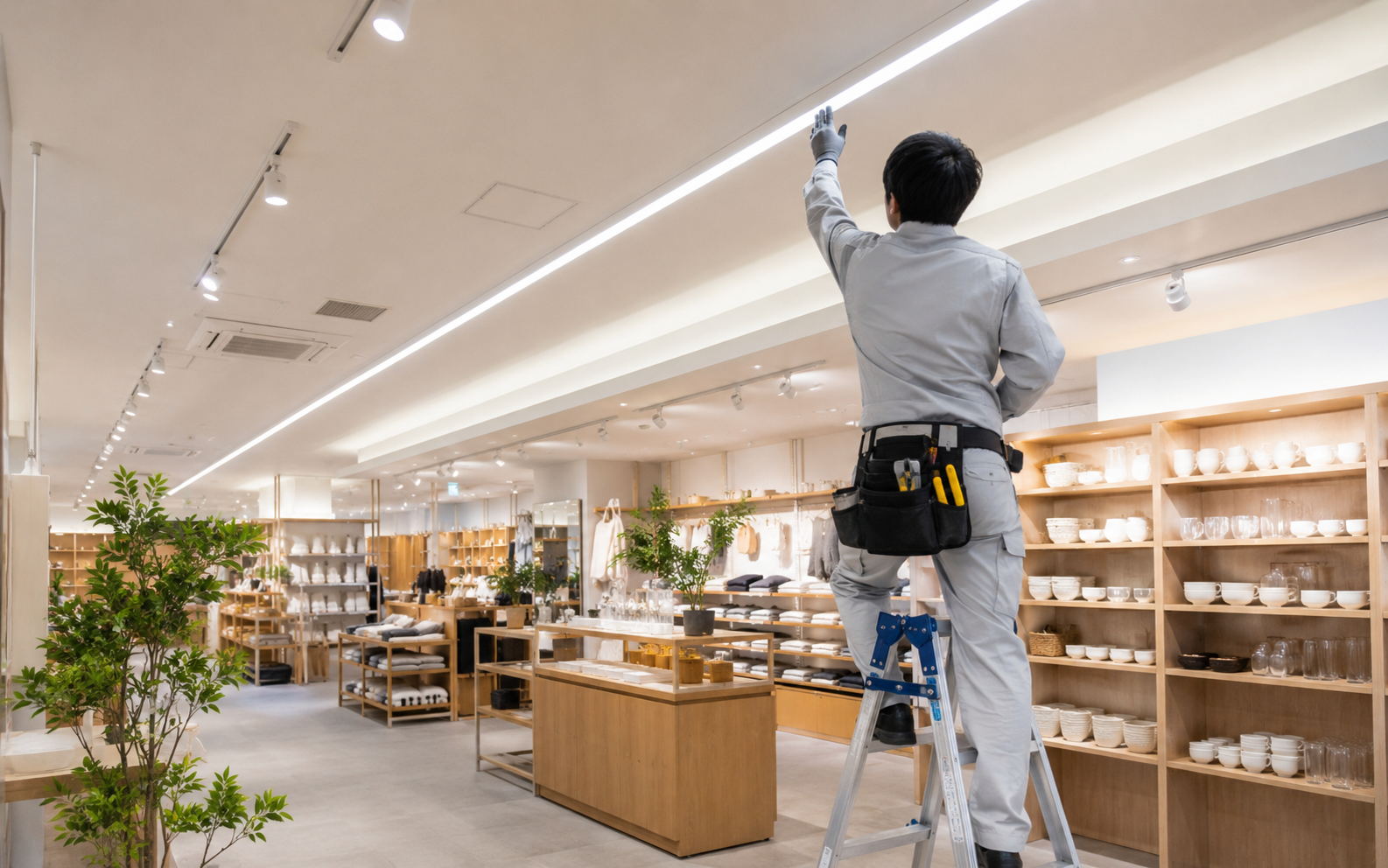 直管形LED照明への交換を検討する店舗の天井照明