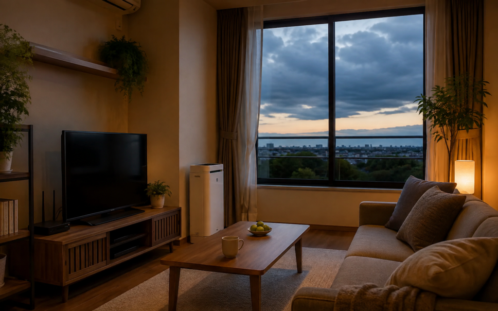 雷雲が近づく前に家電の雷対策を考える住宅のイメージ