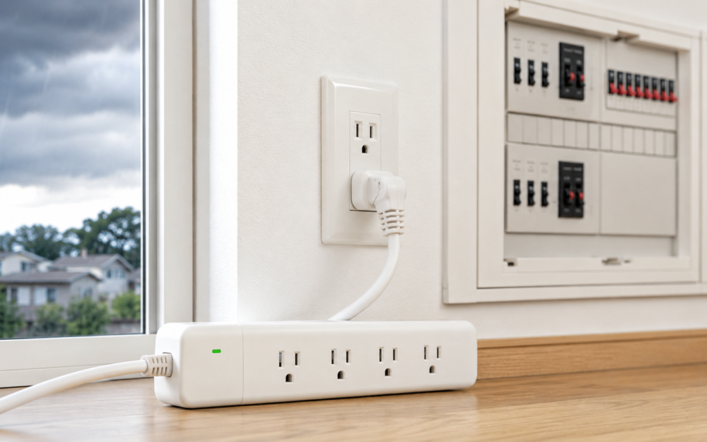 雷サージ対応電源タップと住宅用分電盤のイメージ