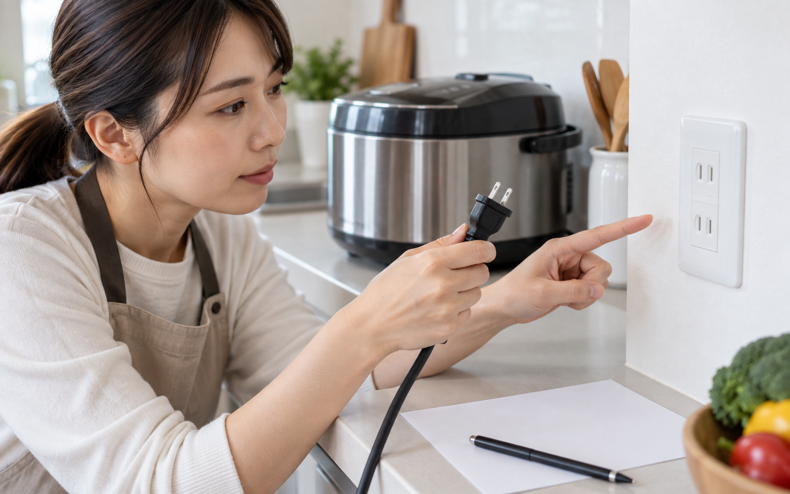 家電のプラグとコンセントの定格を確認するイメージ