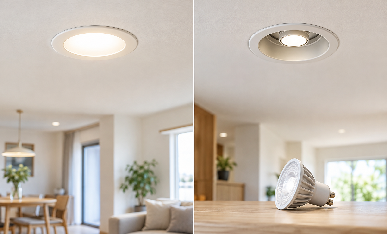 LED一体型と電球交換型のダウンライトを確認するイメージ