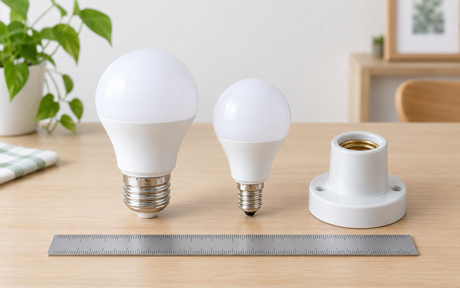 照明器具に合うLED電球の口金とサイズを確認するイメージ