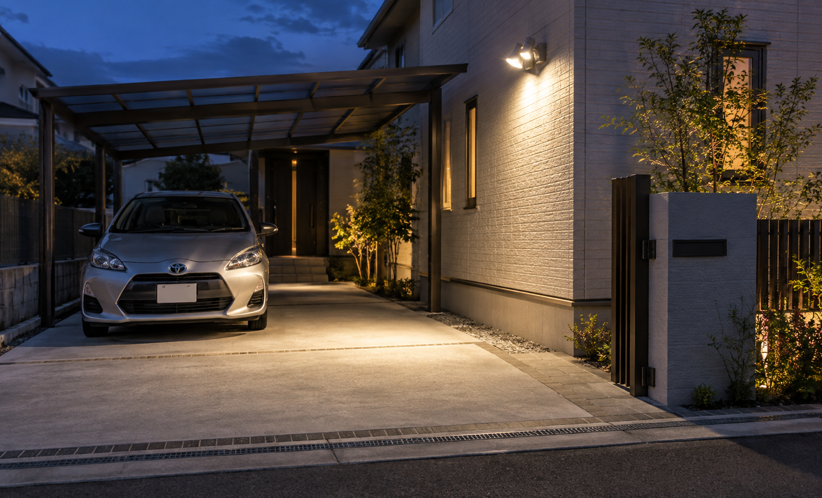 駐車場を照らす屋外センサーライトのイメージ