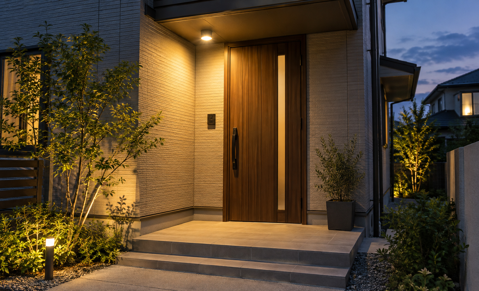 玄関を照らす屋外センサーライトのイメージ