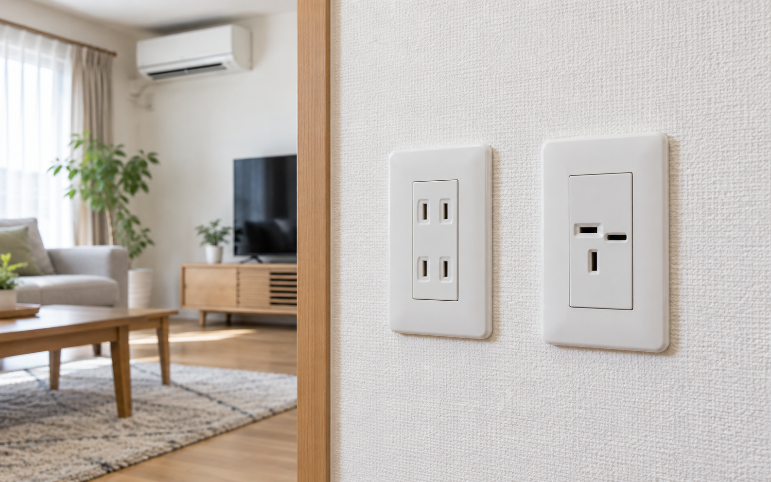 住宅内の100Vコンセントと200Vコンセントの違いを確認するイメージ